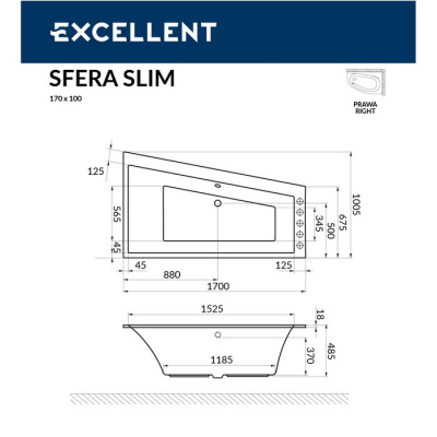 Ванна EXCELLENT Sfera Slim 170x100 (прав.) (WAEX.SFP17WHS)