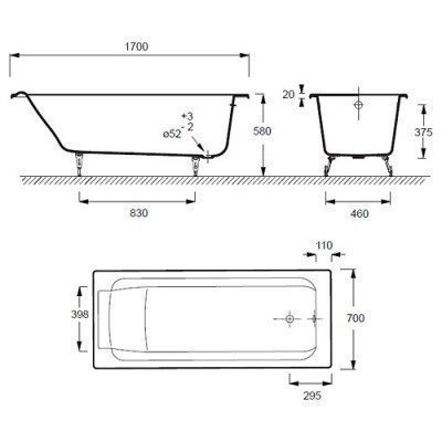 Ванна чугунная Jacob Delafon - Parallel 170x70 (E2947-00)