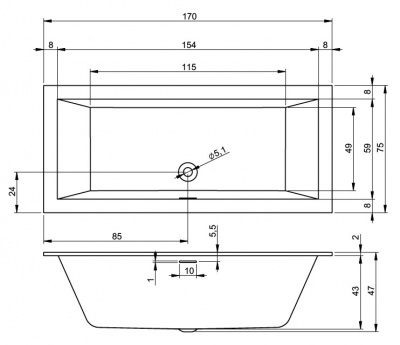 Ванна акриловая RIHO RETHING CUBIC 170x75 (BR0700500000000)