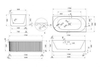 Акриловая ванна ABBER (AB9412-1.7 R)