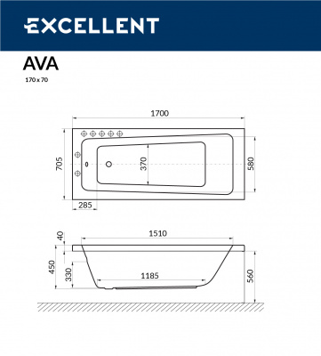 Ванна акриловая EXCELLENT Ava 170x70 (WAEX.AVA17WH)
