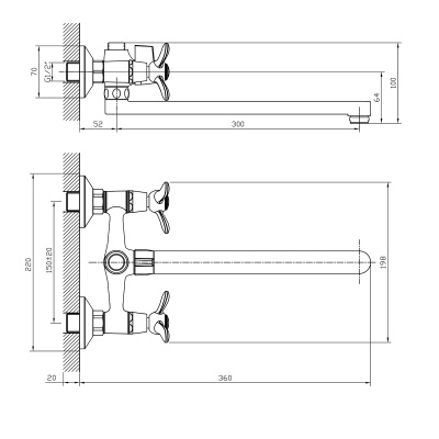 Смеситель Rossinka для ванны универсальный (Q02-80)
