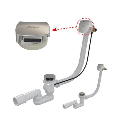 Сточный комплект Ravak для ванны с заполнением и переливом "Хром" квадратный 570 мм (X01438)