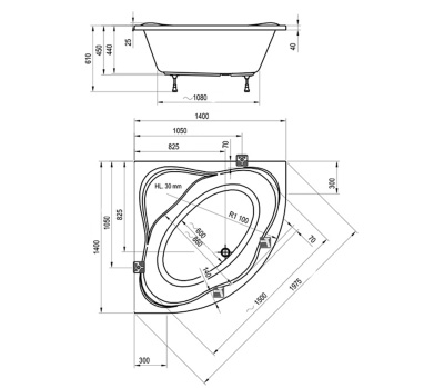 Акриловая угловая ванна Ravak NewDay 140x140 (C651000000)