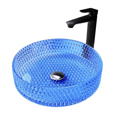 Раковина накладная стеклянная ABBER Glas синяя (AK2301DB)