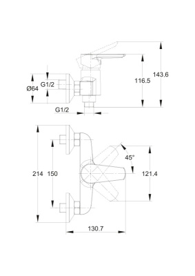 Смеситель Cersanit VERO для душа (63062)