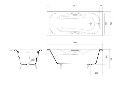 Ванна чугунная Aquatek ГАММА эмалированная 1500x750 (AQ8050FH-00)