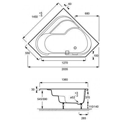 Ванна акриловая Jacob Delafon - Bain Douche 145x145 (E6221RU-00)