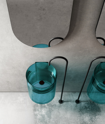 Раковина подвесная прозрачная ABBER Kristall бирюзовая (AT2704Aquamarin)