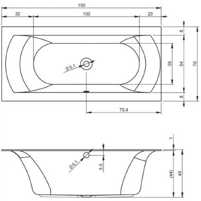 Ванна акриловая Riho LINARES Правый 150x70 (BT4000500000000)