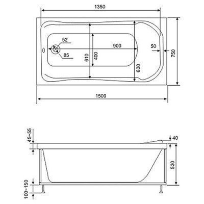 Ванна акриловая BAS - Бриз 150x75 (В 00006)