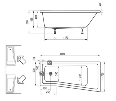 Акриловая ванна Ravak BeHappy II 160х75 L (C961000000)