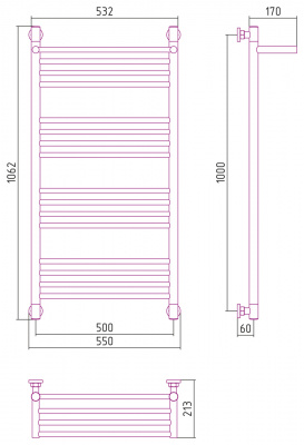 Водяной полотенцесушитель Сунержа - Богема 1П + 1000х500 (00-0223-1050)