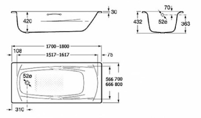 Ванна Roca Swing 180x80 с отверстиями для ручек, 2,4мм, anti-slip (2200E0000) Ванна Roca Swing 180x80 с отверстиями для ручек, 2,4мм, anti-slip (2200E0000)