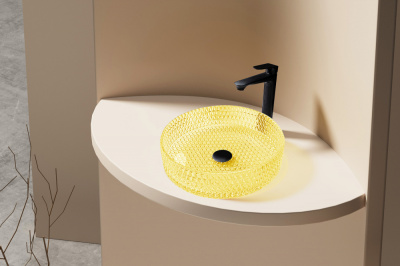 Раковина накладная стеклянная ABBER Glas желтая (AK2301Y)