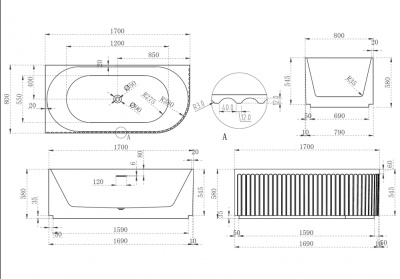 Акриловая ванна ABBER (AB9412-1.7 L)