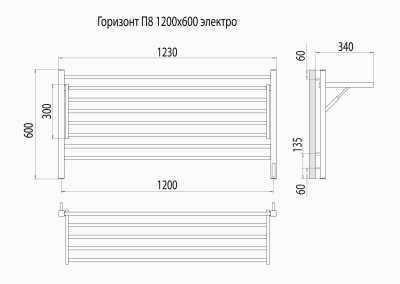 Электрический полотенцесушитель Terminus Горизонт П8 1200х600 электро (4670078543332)