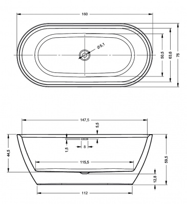 Ванна акриловая RIHO INSPIRE FS 160x75 (BD1000500000000)