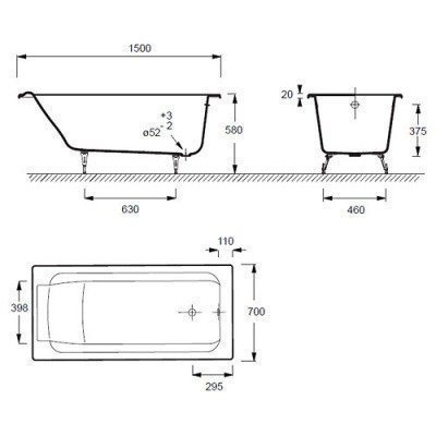 Ванна чугунная Jacob Delafon - Parallel 150x70 (E2946-00)