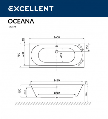 Ванна акриловая EXCELLENT Oceana 160x75 (WAEX.OCE16WH)