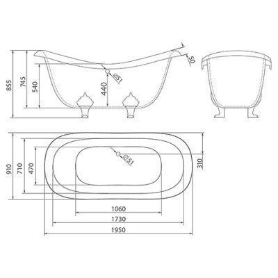 Ванна из литьевого мрамора Esse - Rodos 195x91