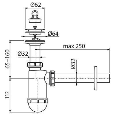 Сифон для умывальника - AlcaPlast Ø32 (A410)