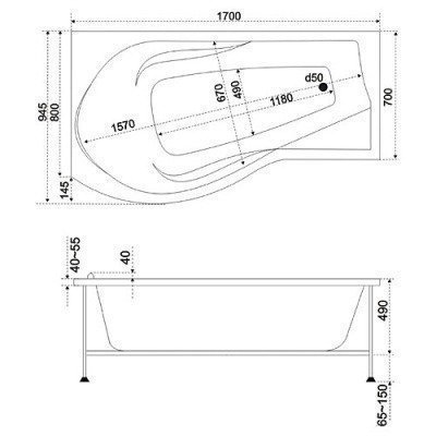 Ванна акриловая BAS - Капри 170x80 Правая (В 00016)