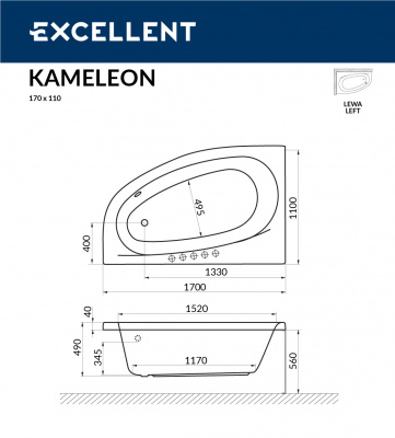 Ванна акриловая EXCELLENT Kameleon 170x110 левая (WAEX.KML17WH)