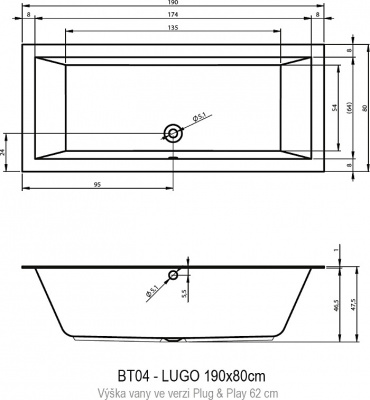 Ванна акриловая RIHO LUGO 190x80 LEFT - PLUG & PLAY (BD6800500000000)