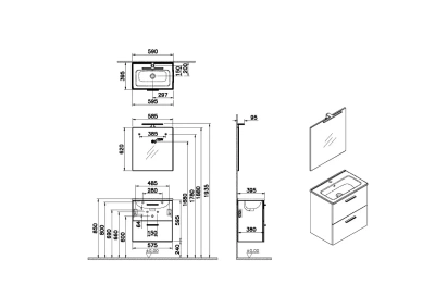Набор Vitra Mia 60 см с выдвижными ящиками (раковина, шкаф под раковину, зеркало), цвет белый глянцевый (75021)