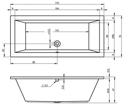 Ванна акриловая RIHO LUSSO 170-75 (BA1800500000000)