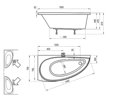 Акриловая ванна Ravak Avocado 150 x 75 L (CT01000000)