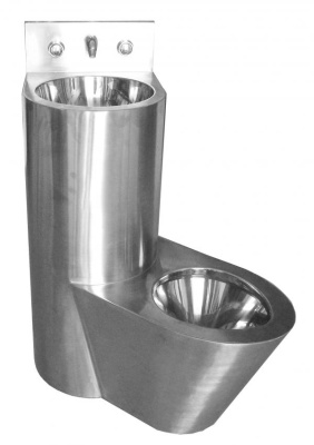 Туалет из нержавеющей стали Nofer с умывальником COMBI антивандальный правый настенный (13124.R)