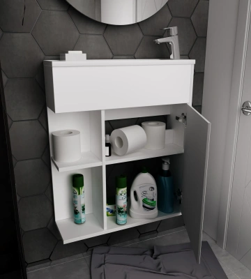 Тумба 1Marka с раковиной Stretto 60П 1д. Белый глянец (У94717)