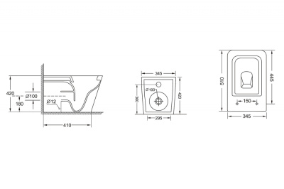 Унитаз ABBER Rechteck приставной белый, безободковый (AC1211)