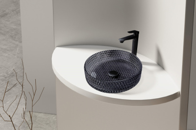 Раковина накладная стеклянная ABBER Glas черная (AK2301B)