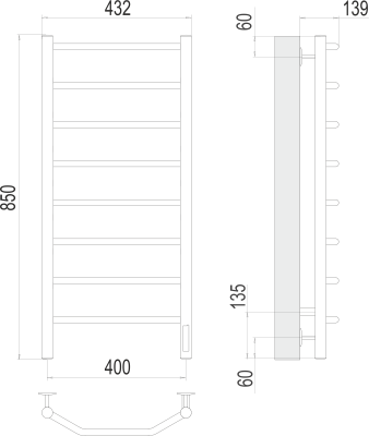 Электрический полотенцесушитель Terminus Виктория П8 400х850 электро (4670078531209)