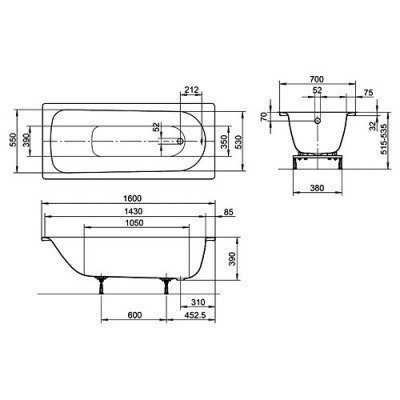 Ванна стальная Kaldewei - Eurowa Мод.311 160x70 (119712030001) Ванна стальная Kaldewei - Eurowa Мод.311 160x70 (119712030001)