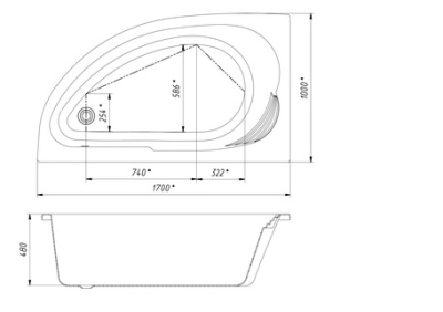 Акриловая ванна Roca Merida 170х100 асимметричная правая белая (ZRU9302993)