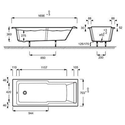 Ванна акриловая Jacob Delafon - Struktura 170x70 (E6D306RU-00)