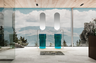 Раковина отдельностоящая прозрачная ABBER Kristall бирюзовая (AT2701Aquamarin-H)