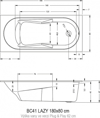 Ванна акриловая RIHO LAZY 180x80 (BC4100500000000)