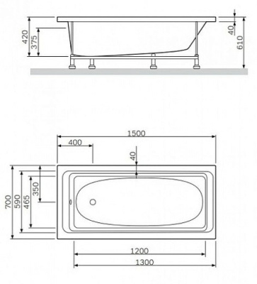 Ванна прямоугольная 150х70 белая ALBA SPA GAMMA (ВПР0220200100)