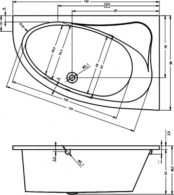 Ванна акриловая RIHO LYRA 140 L (BA6600500000000)