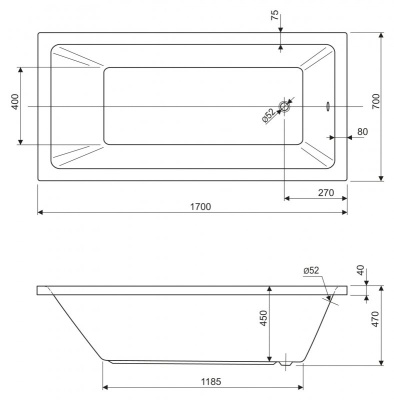 Акриловая ванна CEZARES (PLANE SOLO-170-70-45-W37)