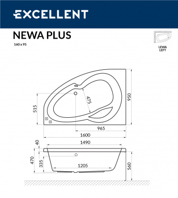 Ванна акриловая EXCELLENT Newa 160x95 левая (WAEX.NEL16WH)
