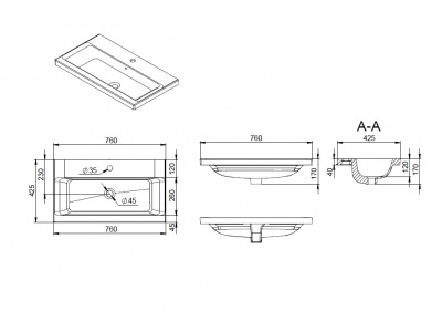 Раковина 75 см, встроенная AM.PM Gem (M90WCC0752WG)