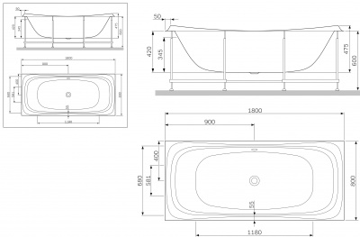 Ванна акриловая A0 180х80 см, AM.PM  Sensation (W30A-180-080W-A)