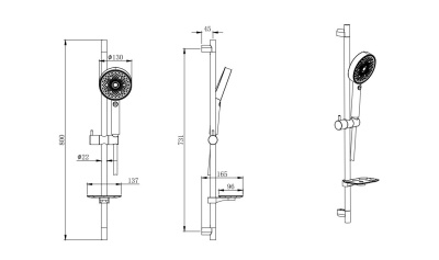 Душевой гарнитур 3jet 73см AQUATEK (AQ2031CR)