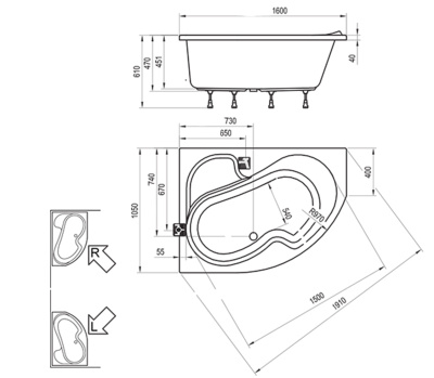 Акриловая ванна Ravak Rosa I 160x105 L (CM01000000)